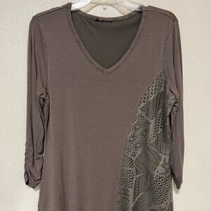 Unique taupe colored tunic top, size S/M, no tags, lots of textures
